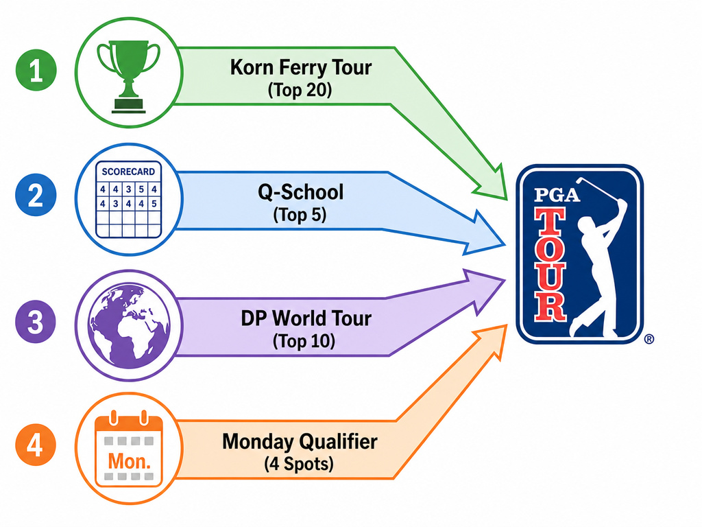 Diagram illustrating four alternative pathways to earn a PGA Tour card.