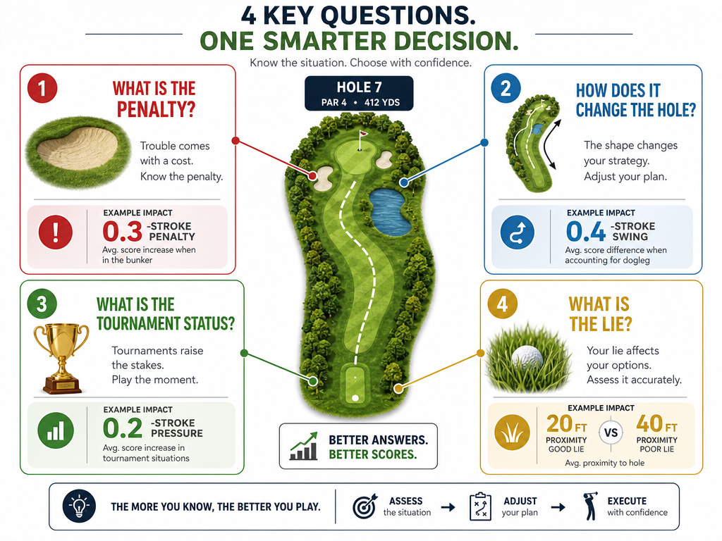 Infographic for building a personal golf risk profile with four assessment questions.