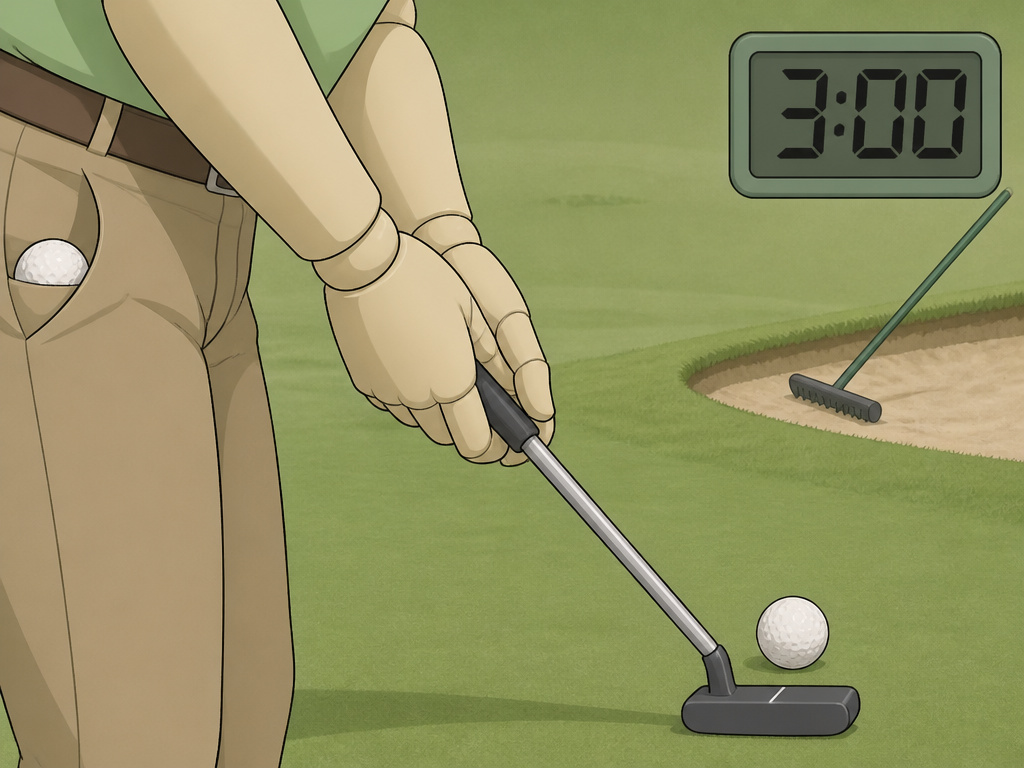 Golfer following etiquette for lost ball search and bunker care rules