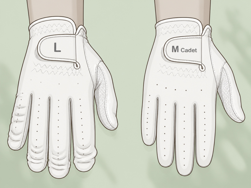 Comparison of poorly fitting standard large golf glove versus correct cadet fit