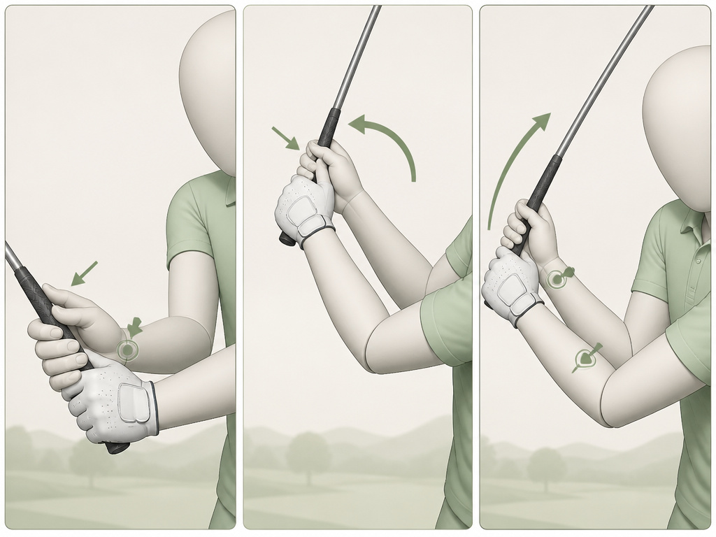 Three styles of wrist hinge timing in the golf backswing illustrated