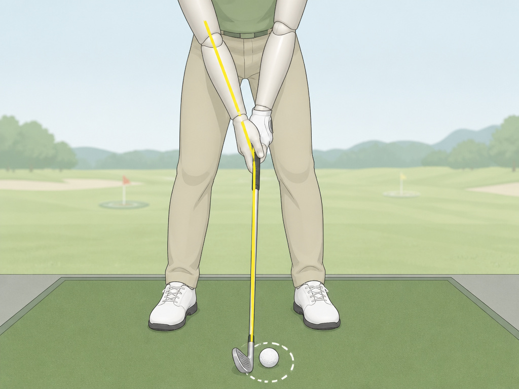 Single plane golf swing setup showing straight line from shaft to forearm.