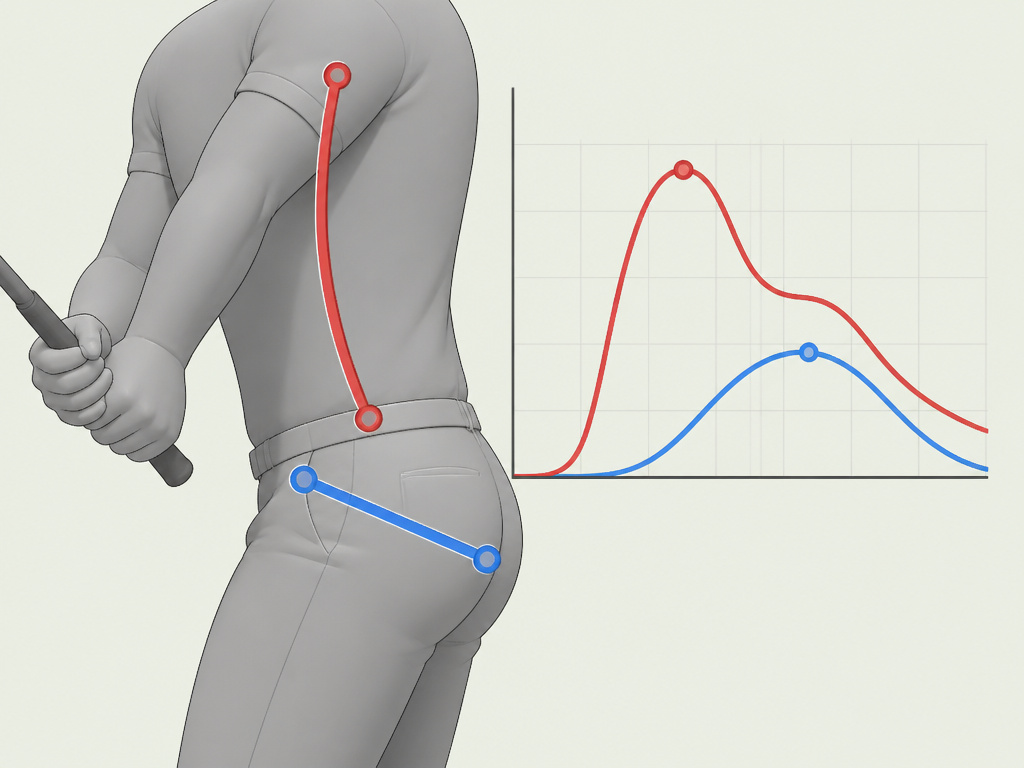 Golf swing analysis graph showing early torso rotation versus pelvis kinematics.