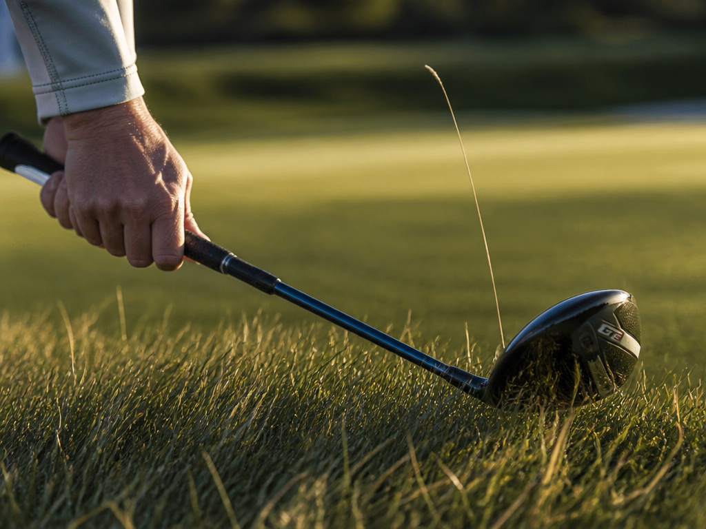Golfer's hands facing a narrow US Open fairway and thick rough, testing precision.