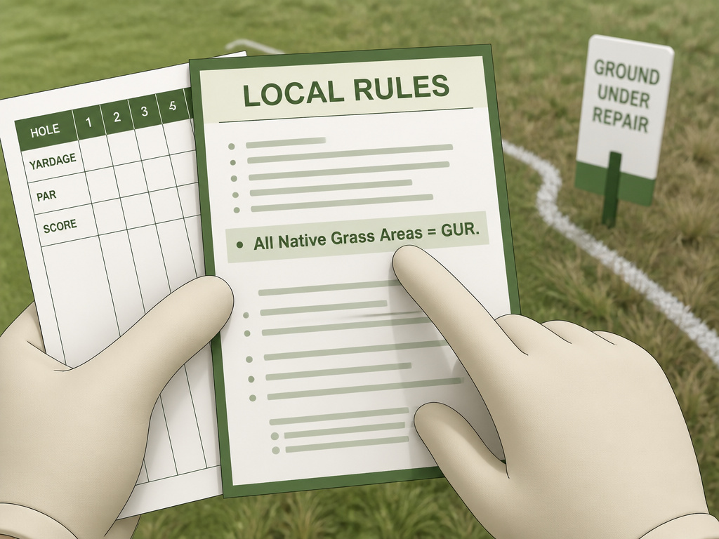 Golf scorecard showing local rule defining native grass as ground under repair.