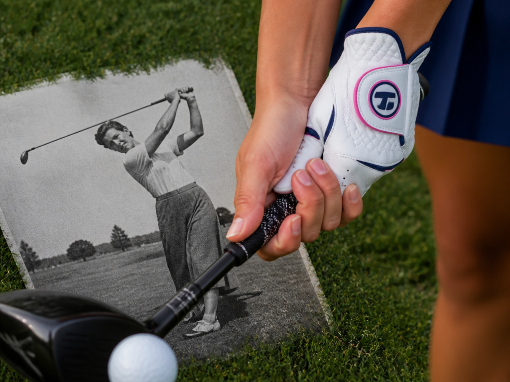 Modern golf grip with archival photo of female golf pioneer Babe Zaharias