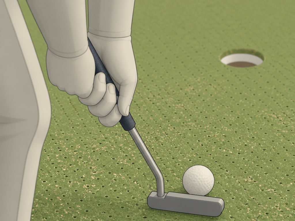 Close-up of a putt on a newly aerated and sanded golf green surface.