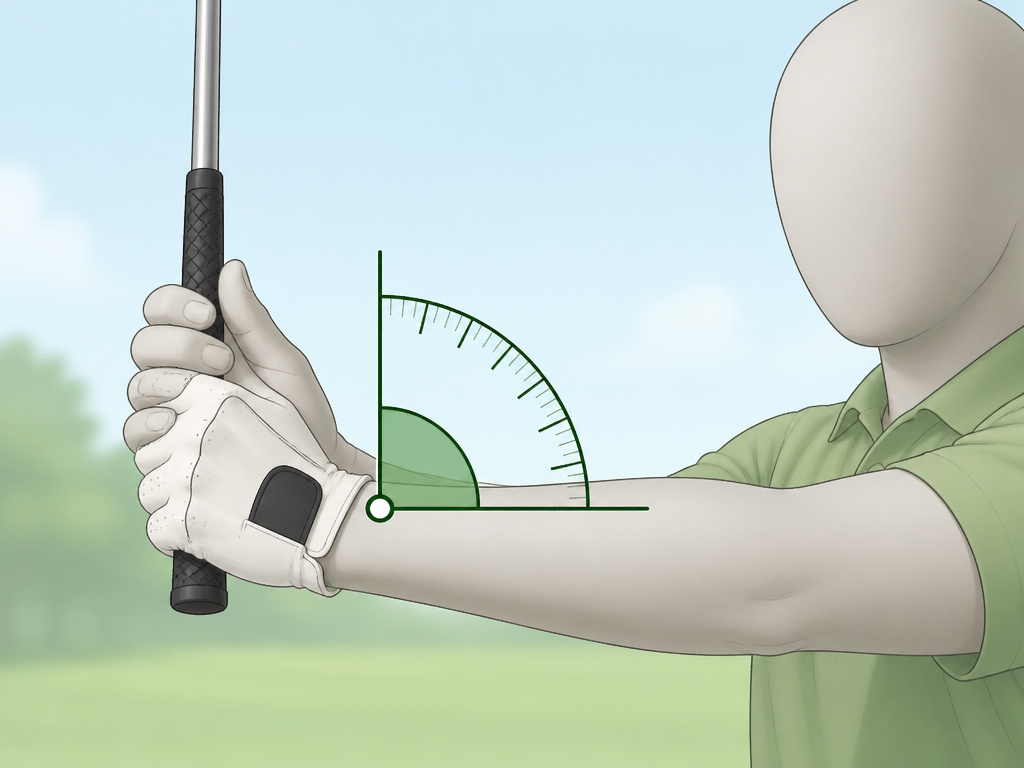 Golf wrist hinge drill showing a 90-degree angle at lead arm parallel checkpoint