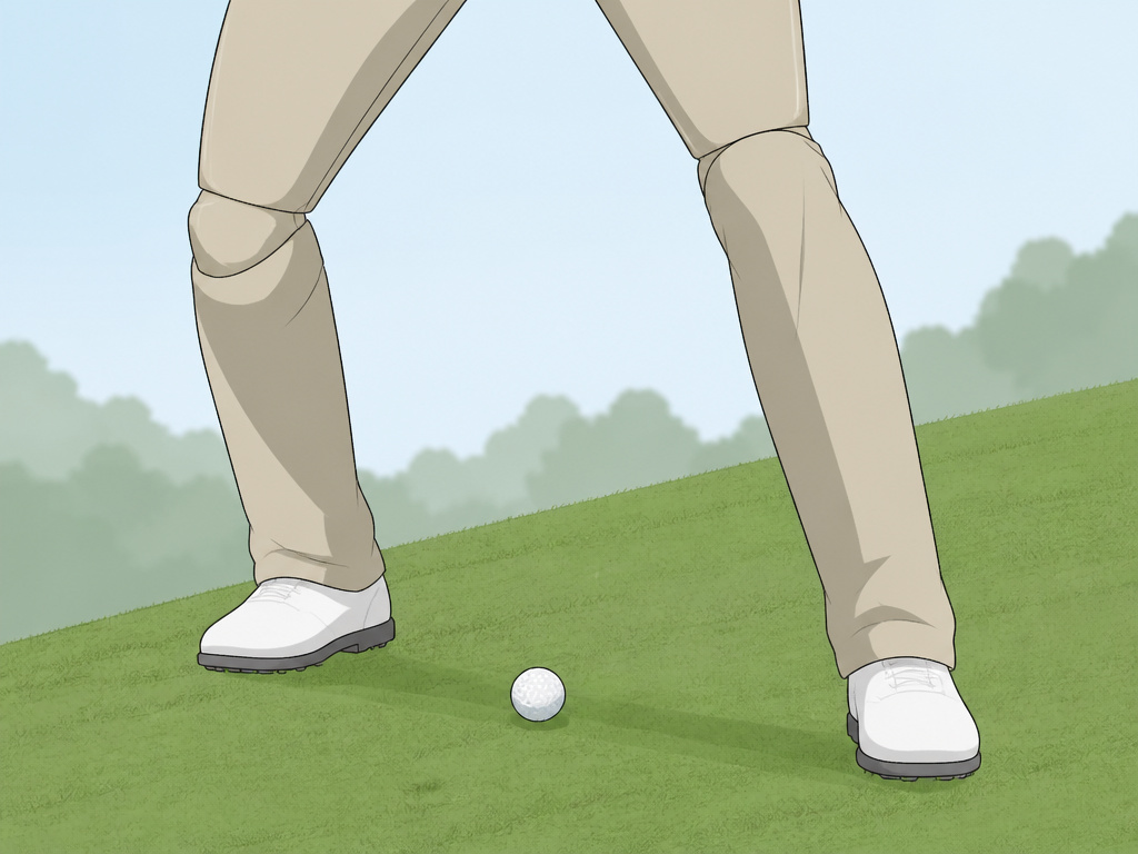 Practicing a sidehill lie stance with wide feet and knee flex.