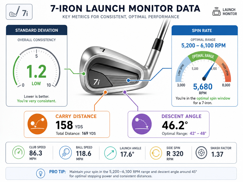 Infographic explaining key launch monitor data for testing game improvement irons.