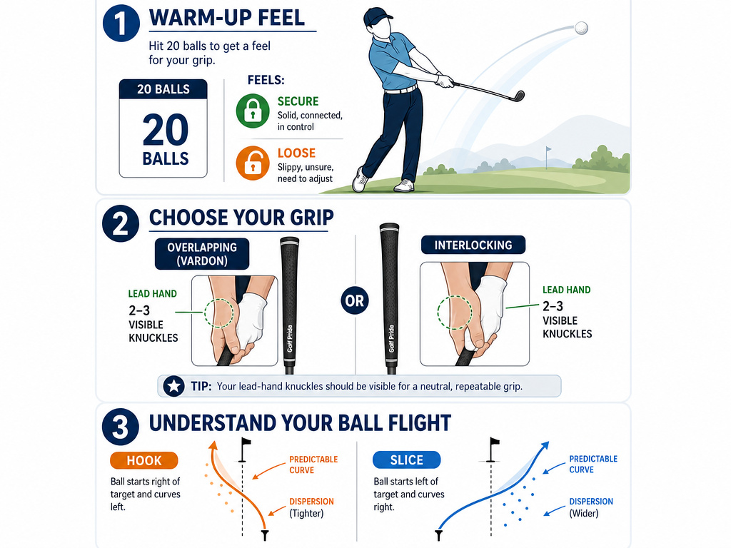 Three-step drill comparing overlap and interlock golf grip styles and results