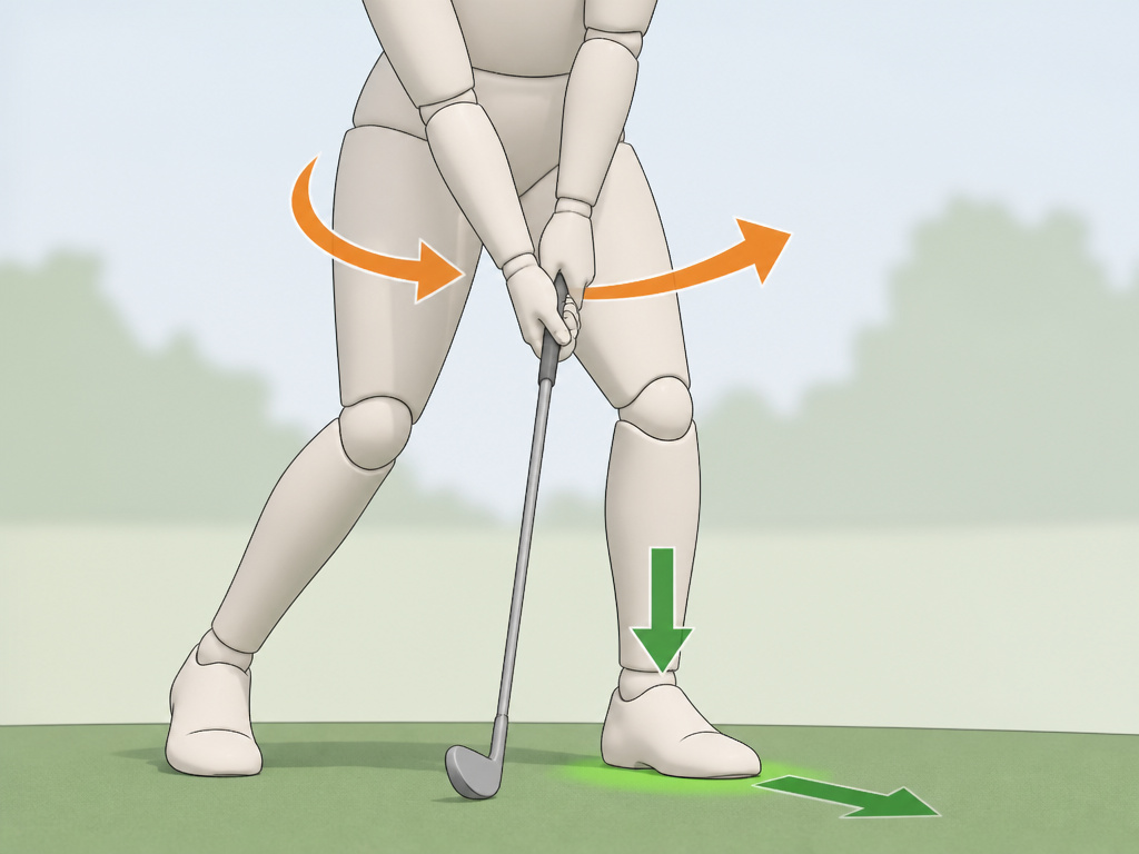 Golfer's lower body initiating the downswing with ground-up pressure shift and hip rotation.