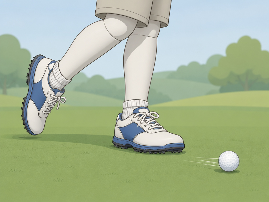 Child golfer demonstrating a balanced finish with front foot planted after swing.