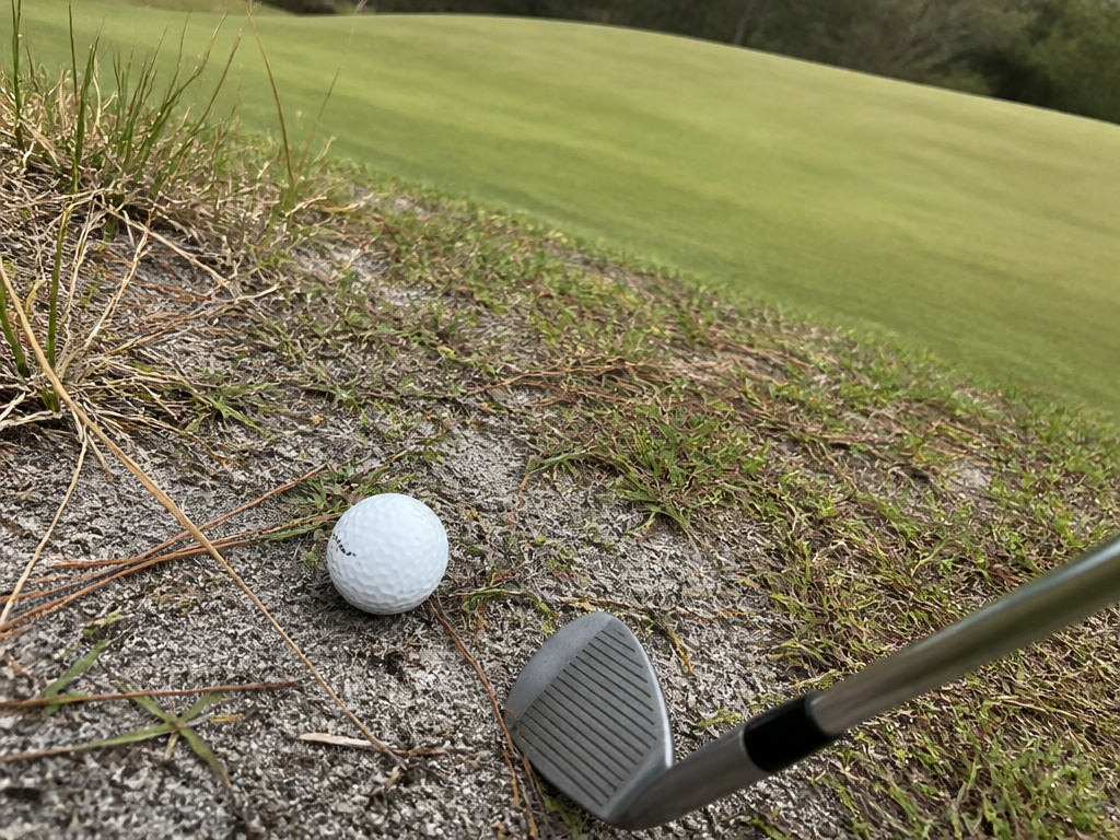 Challenging sandy lie and crowned green at Pinehurst No. 2 championship course.