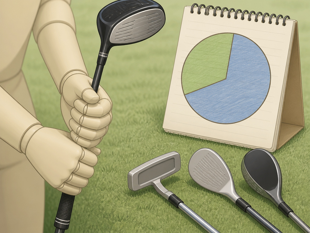 Beginner golfer practicing incorrectly with only a driver, ignoring short game clubs.