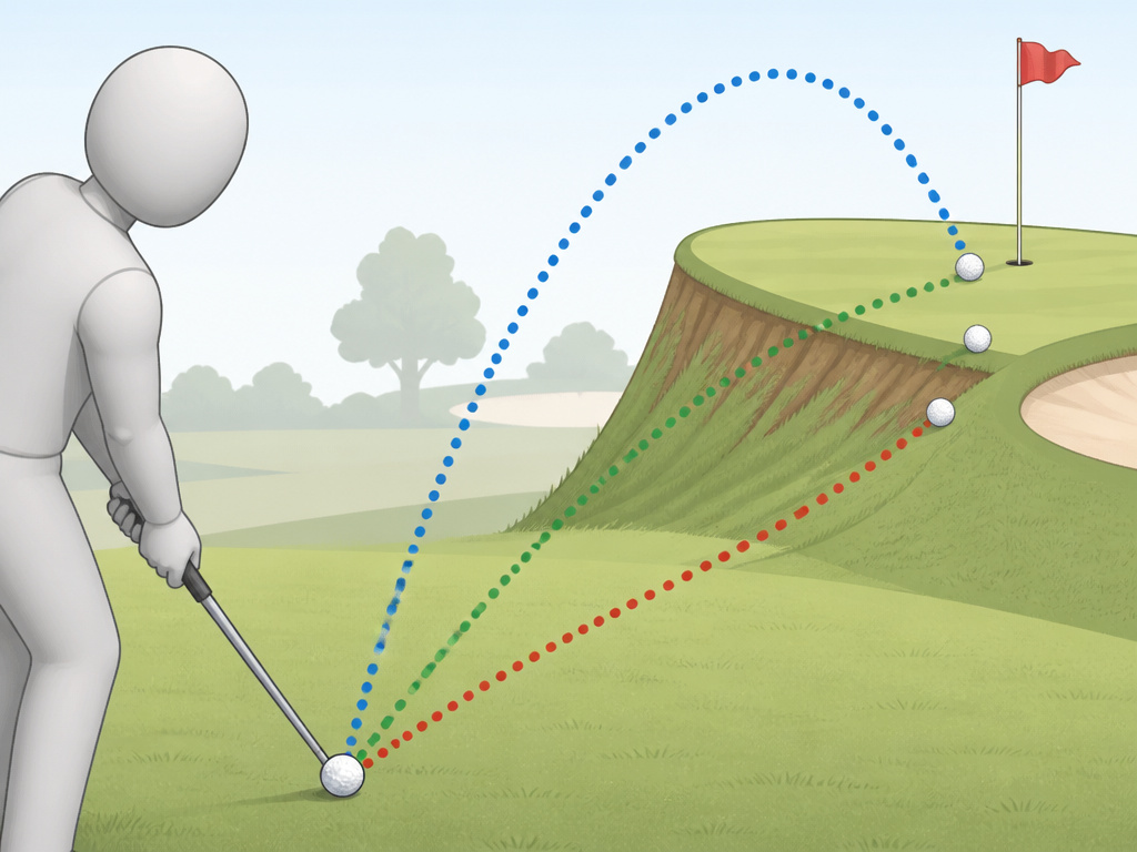 Golf practice drill for hitting elevated greens with false fronts diagram
