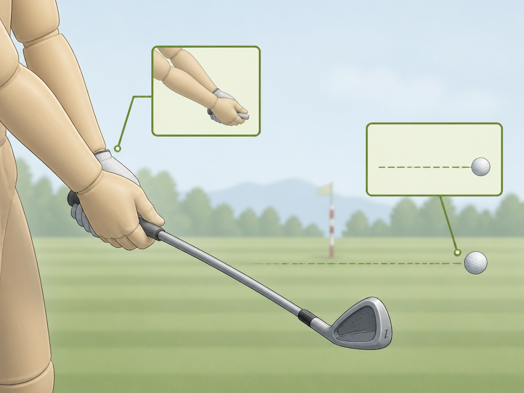 Golfer practicing a low punch shot drill with an iron on the driving range