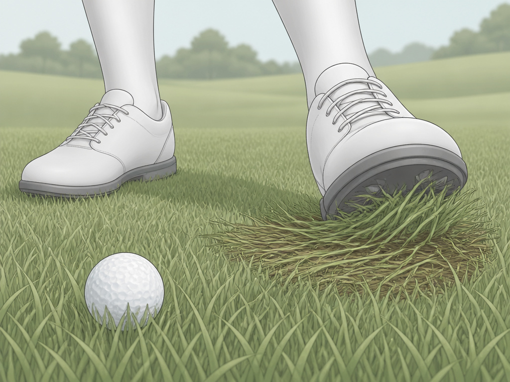 Golfer's foot improving lie by pressing down grass, breaching Rule 8 in golf