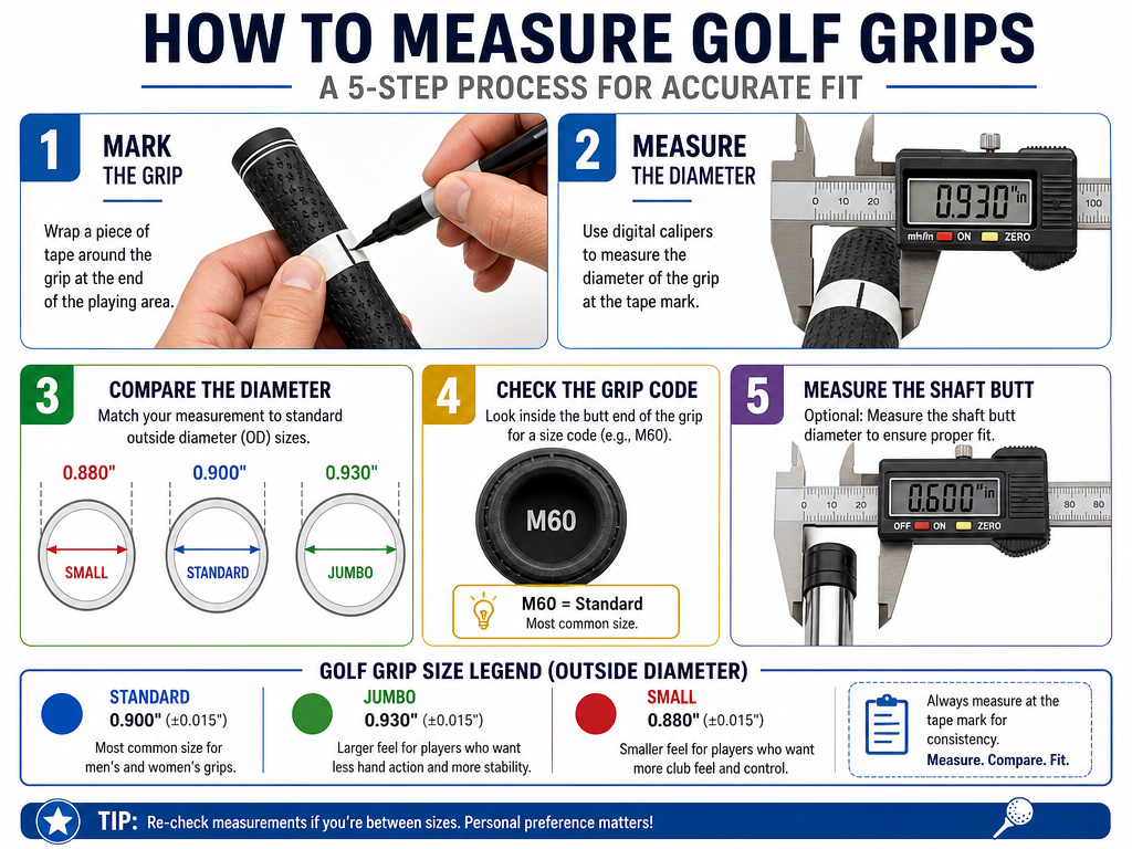 Step-by-step infographic guide on how to measure your current golf grip size.