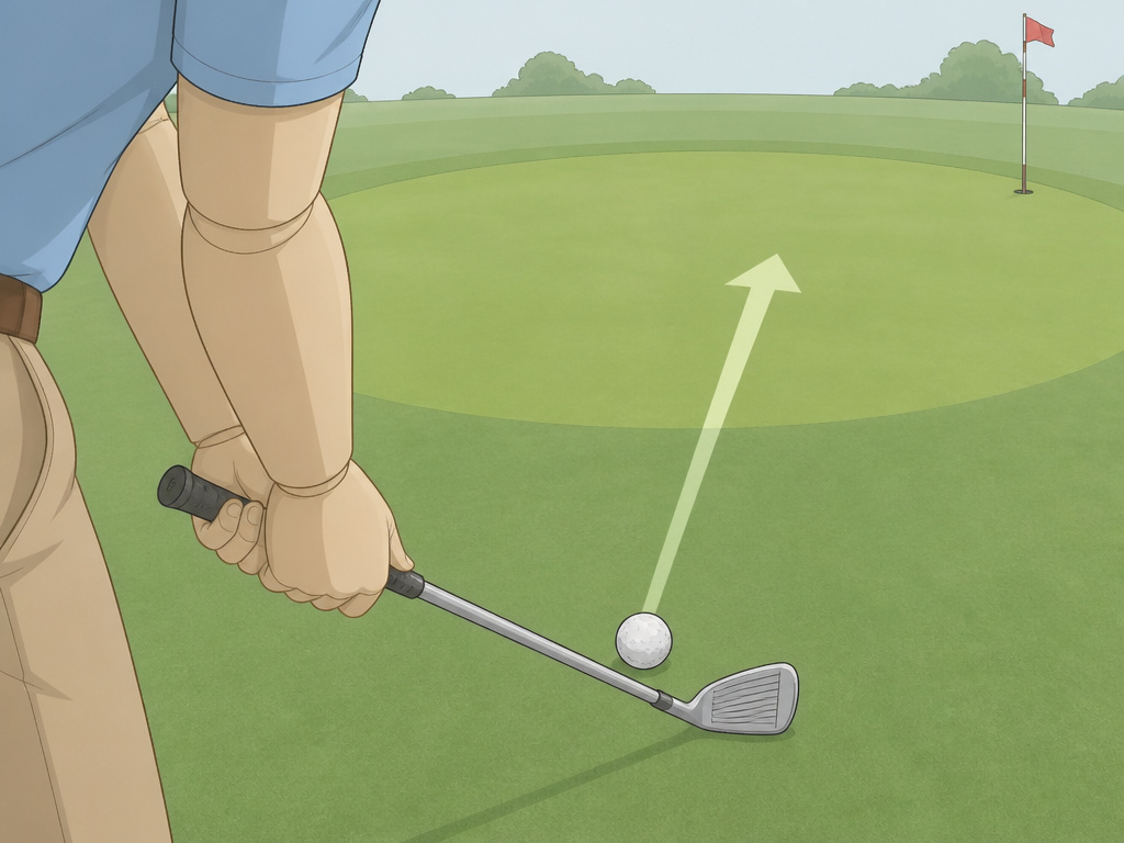 Golfer aiming a long iron at the center of a green for high-percentage strategy.