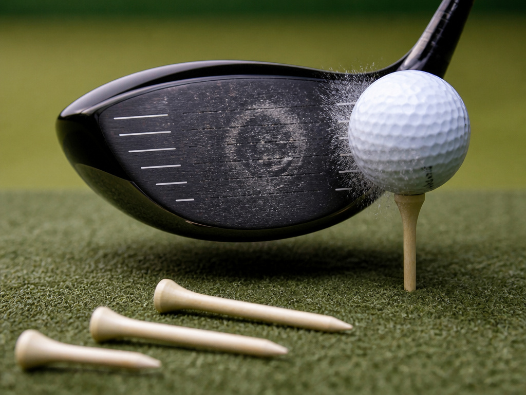 Driver impact test using spray and different tee heights to find optimal strike.
