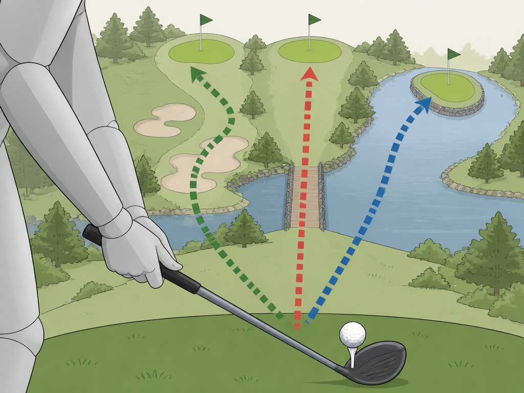 Strategic, penal, and heroic golf hole designs diagrammed from the tee box.