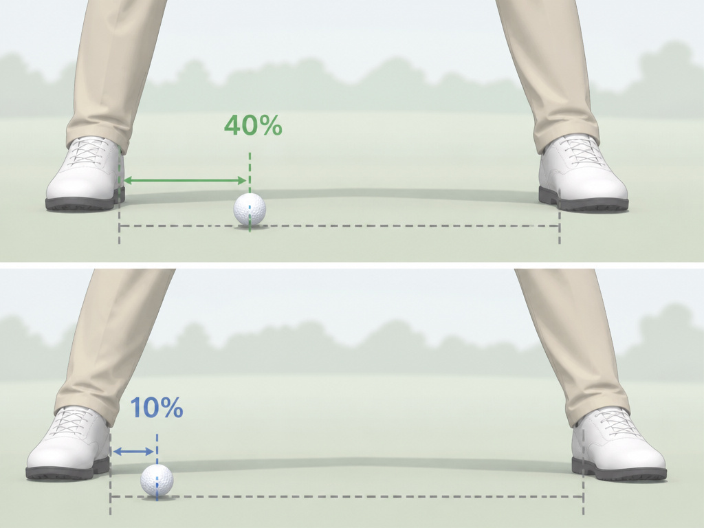 Diagram comparing correct golf ball position for a driver versus a 7-iron.