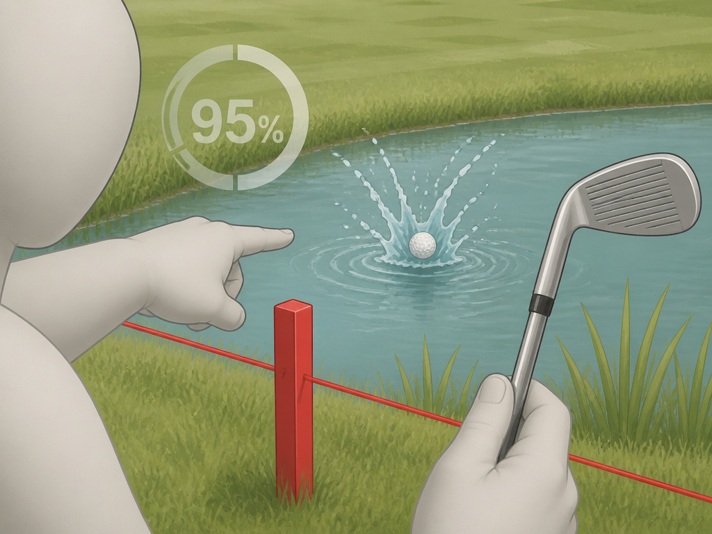 Golfer's ball splashing in a red-staked penalty area for free relief rule