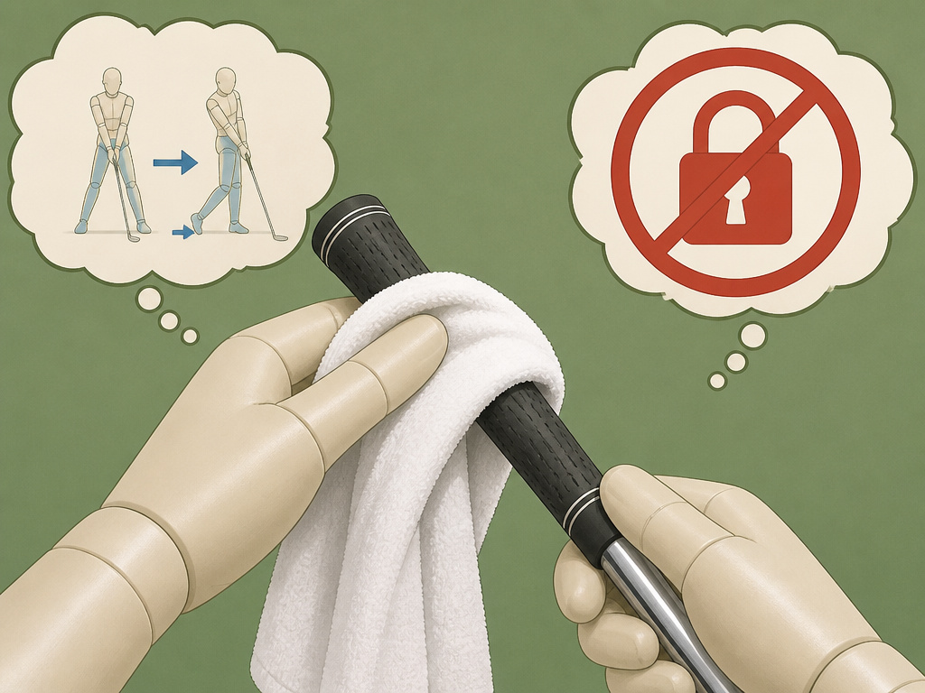 Golfer's ritual to lock away swing thoughts and transition from practice to play