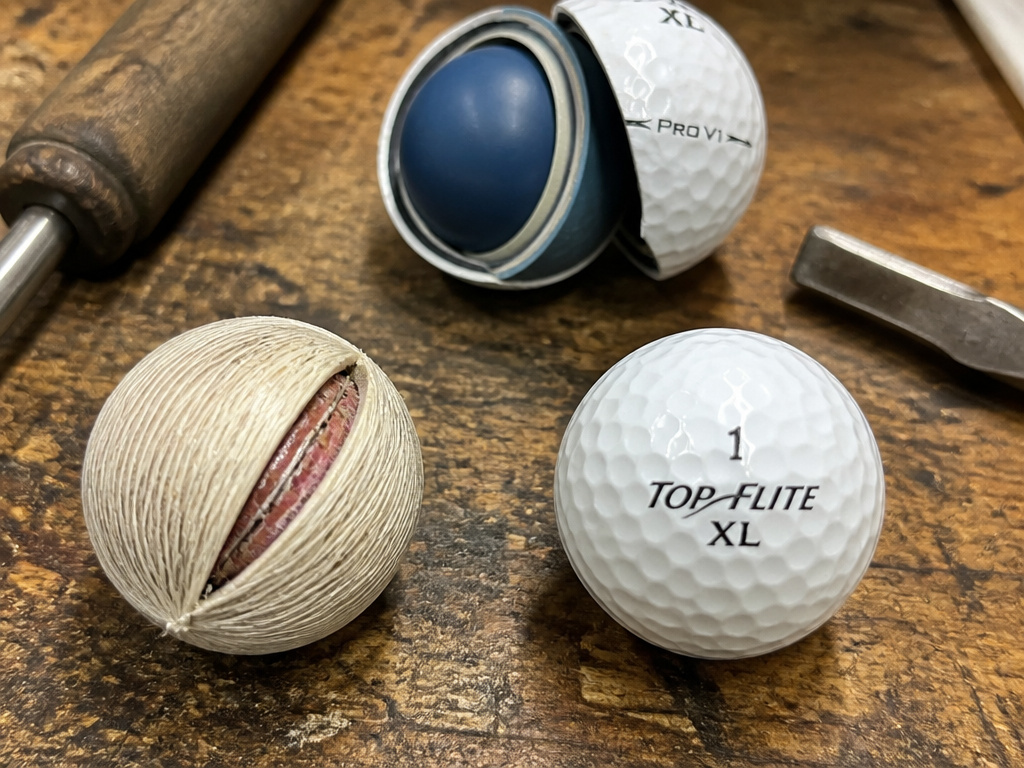 Evolution of golf ball materials from balatá to Surlyn to modern solid-core design.