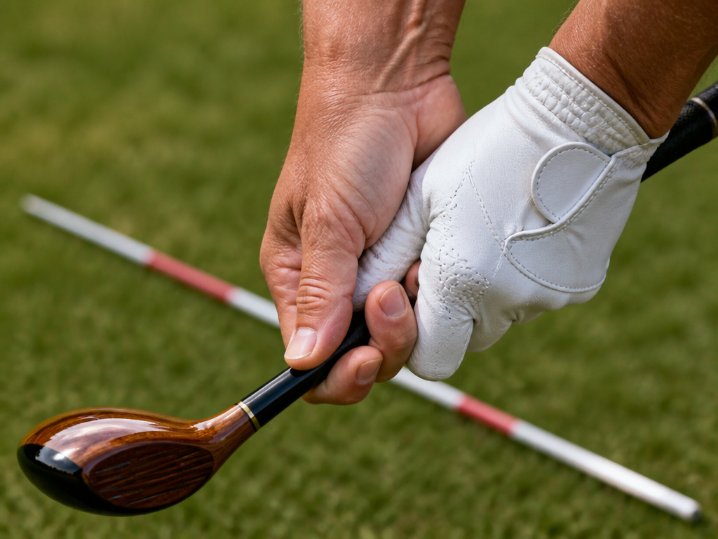 Babe Didrikson Zaharias's powerful grip on a golf driver with a javelin nearby.