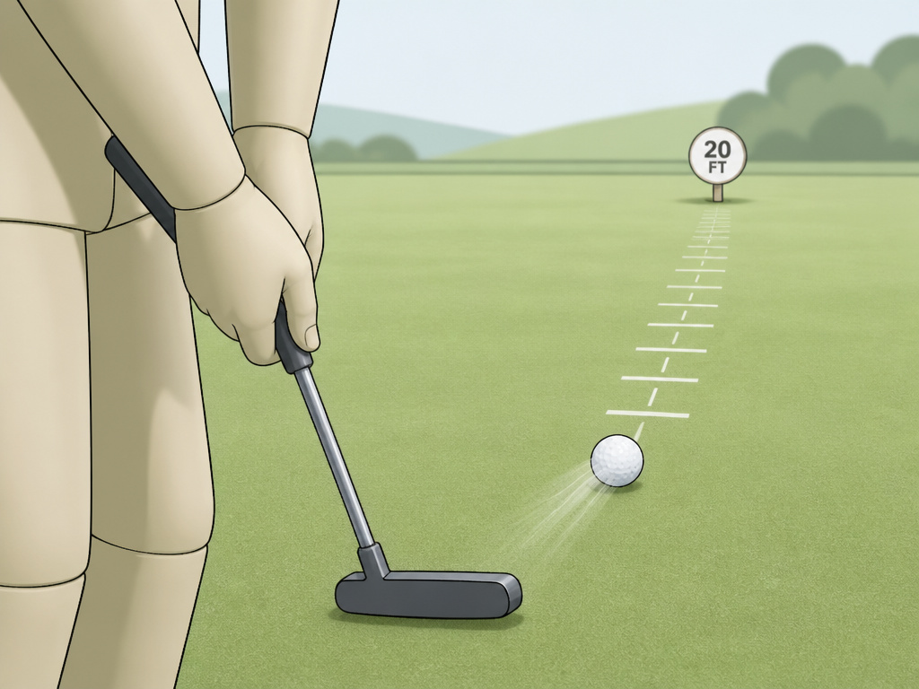 Golfer performing a ladder putting drill for speed control on the green.