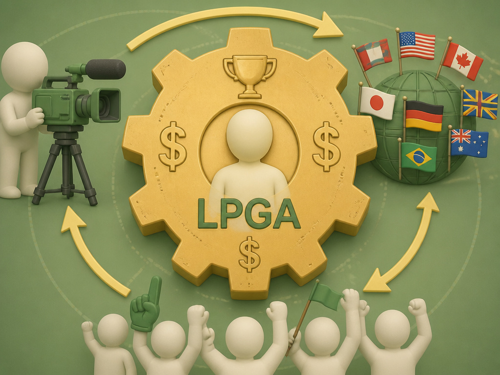 Diagram of the LPGA's financial and popularity growth flywheel in women's golf.