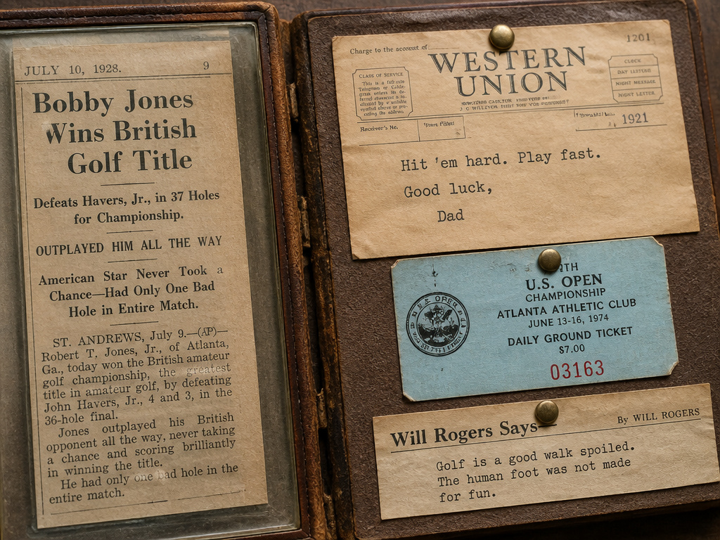 Historical artifacts and documents showing the origins of famous golf quotes.