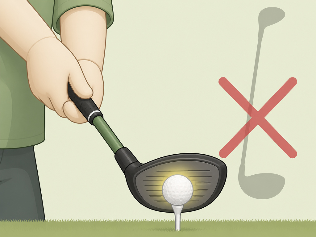 Junior golfer's hands hitting ball with a shorter driver for better control