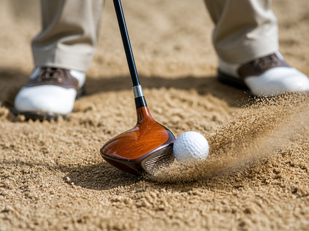 Seve Ballesteros hitting a fairway wood from a bunker, close-up of impact.