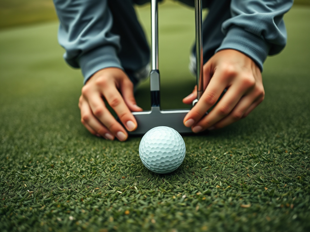 Golfer demonstrating the quiet eye technique during a putting visualization routine.