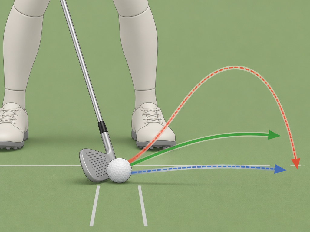 Diagram showing correct versus incorrect golf ball distance at address position.
