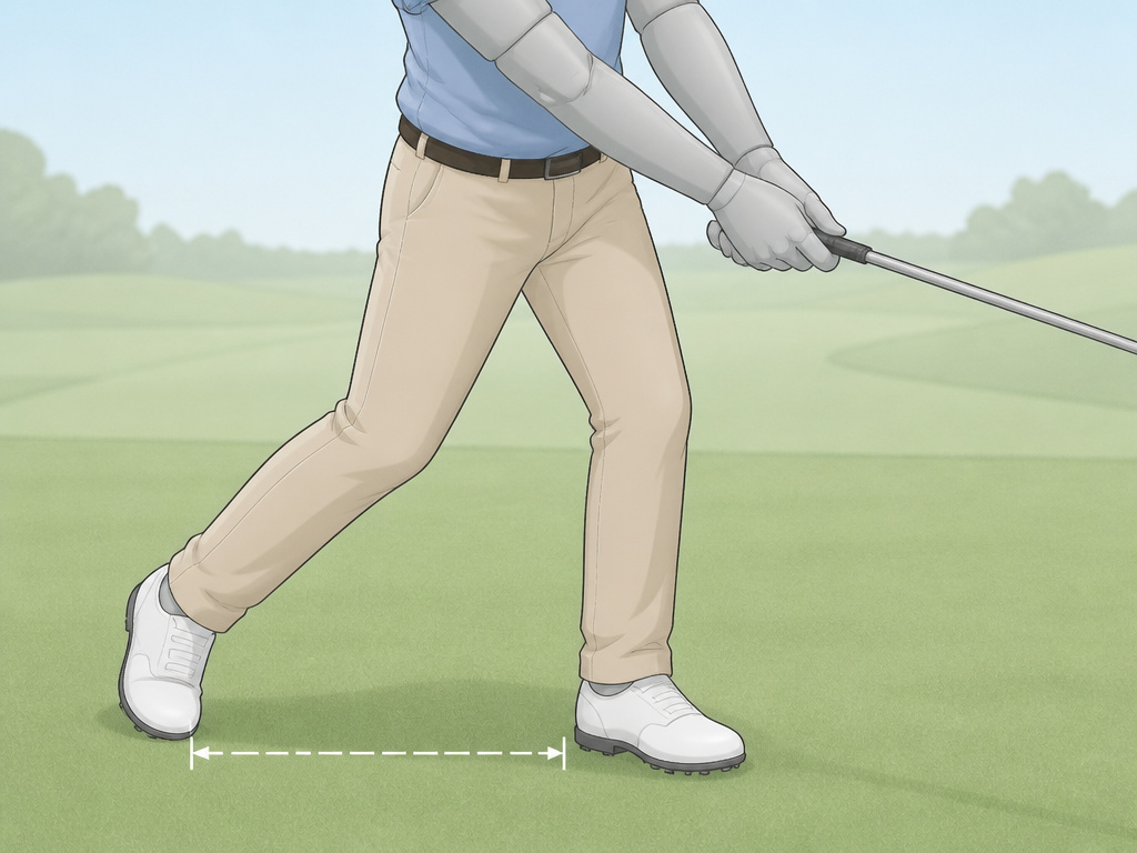 Golfer performing the step-back drill to learn proper club release.