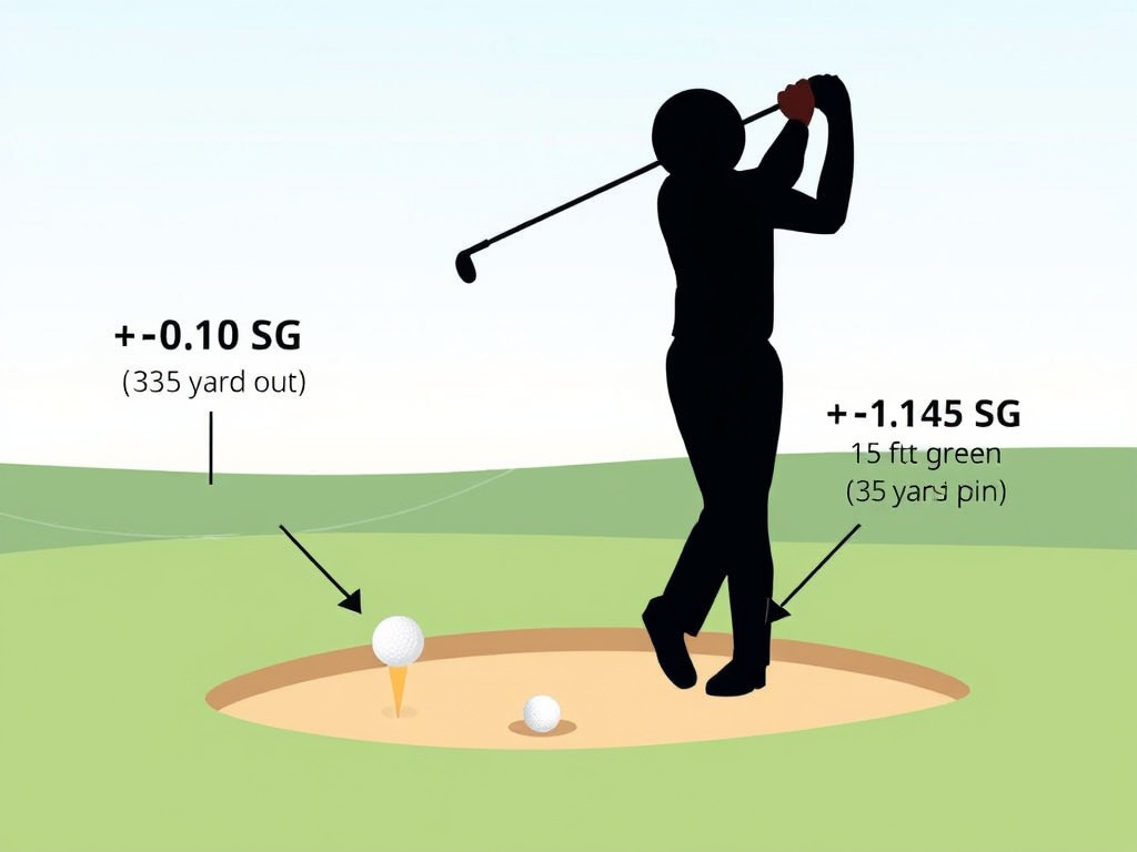 Diagram explaining strokes gained approach the green calculation with example shots