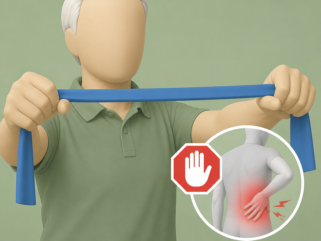 Senior golfer performing resistance band exercise for shoulder stability and injury prevention.