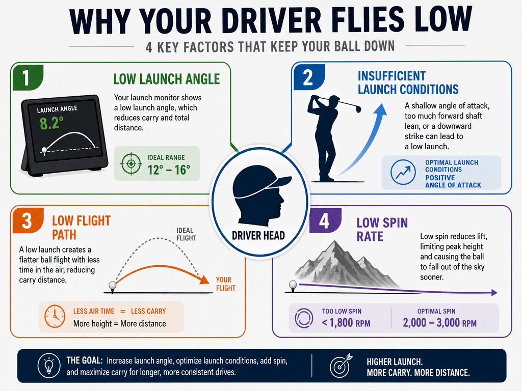 Infographic showing four scenarios when to adjust your golf driver loft.