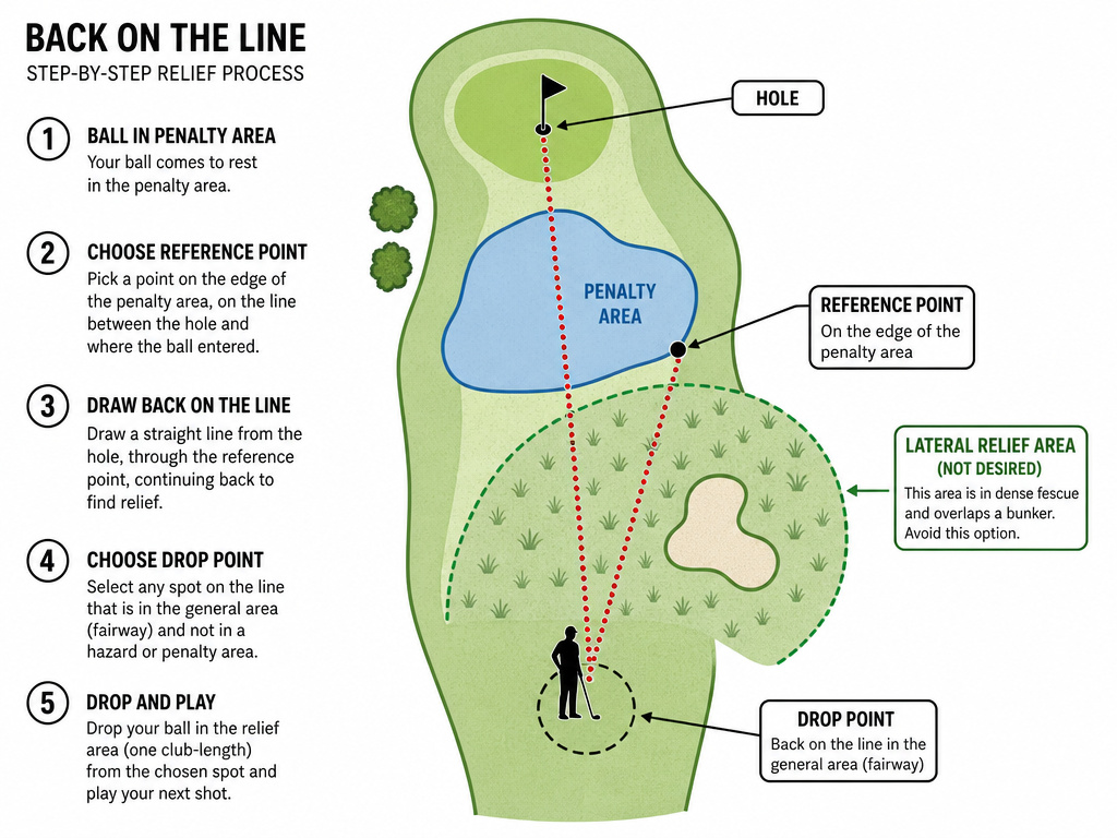 Diagram comparing back on line relief versus lateral relief from a hazard.