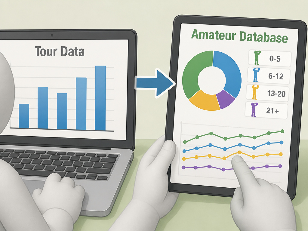 Diagram comparing PGA Tour data to amateur database for strokes gained golf benchmarks.