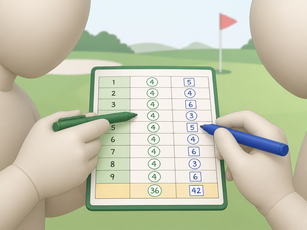 Stableford scoring comparison between low and high handicap golfers on a scorecard