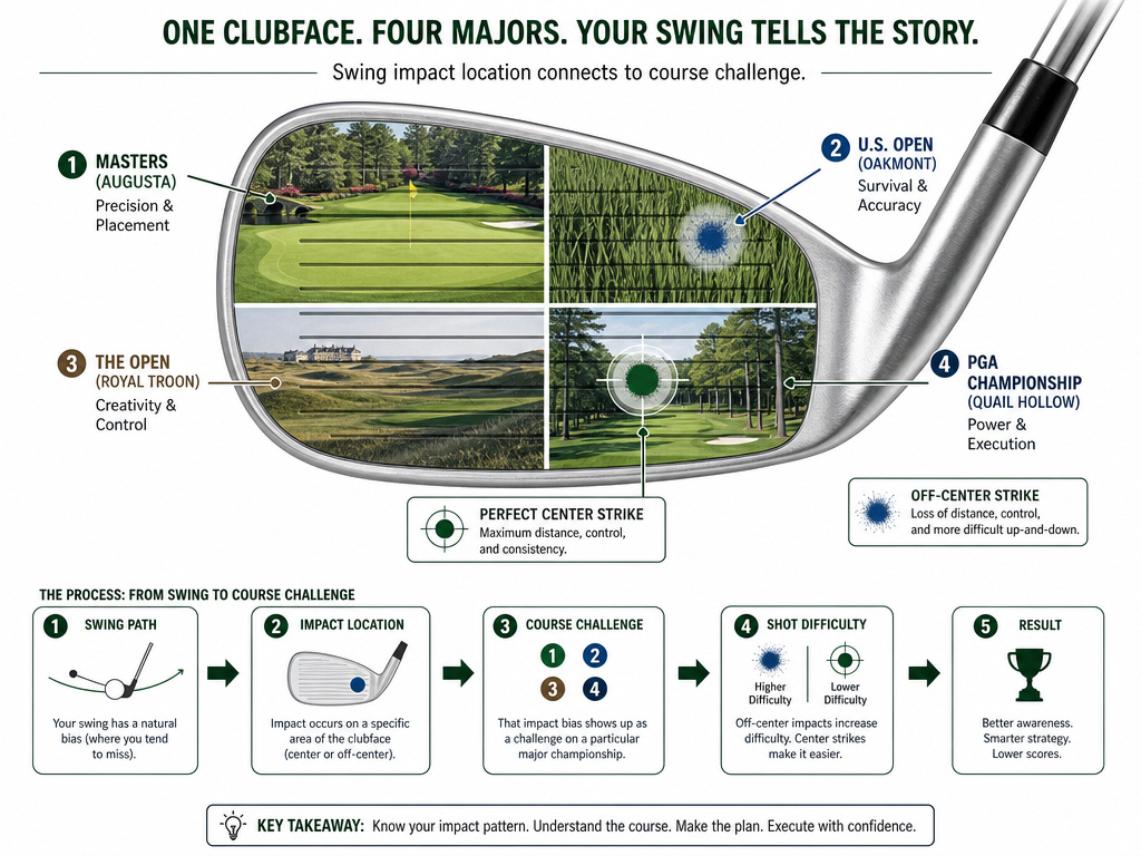 Diagram of golf club impact zones for the four Grand Slam tournament surfaces