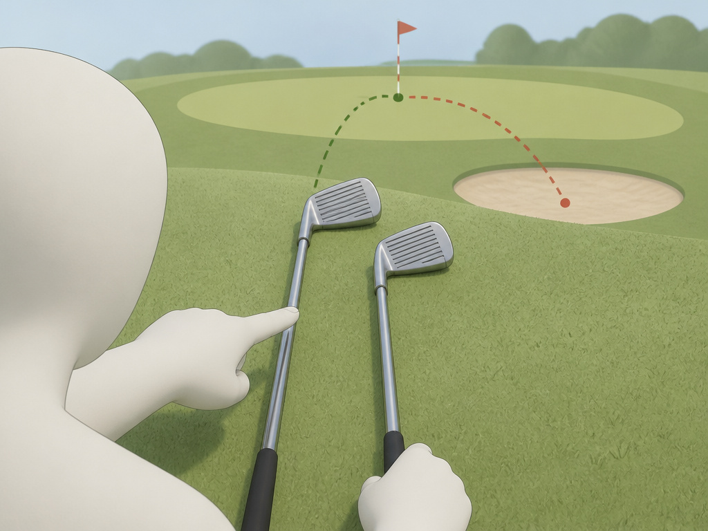 Golfer's hand selecting a longer iron over a shorter one on the course.