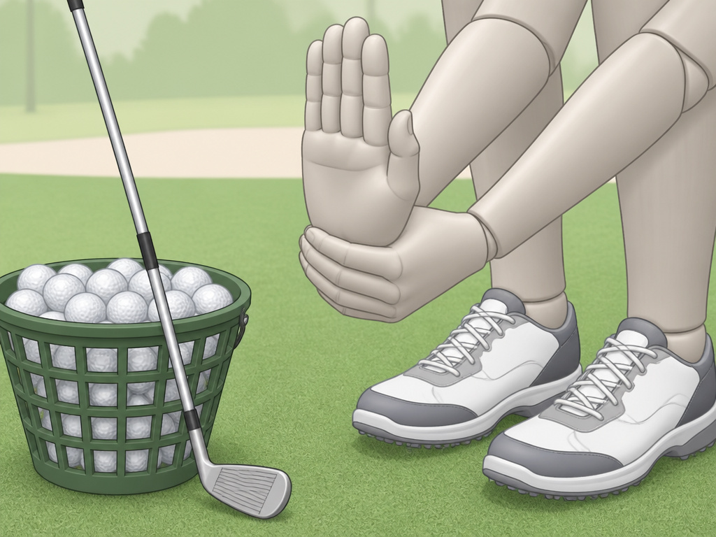 Golfer's hands stretching and shoes ready for a golf lesson warm-up