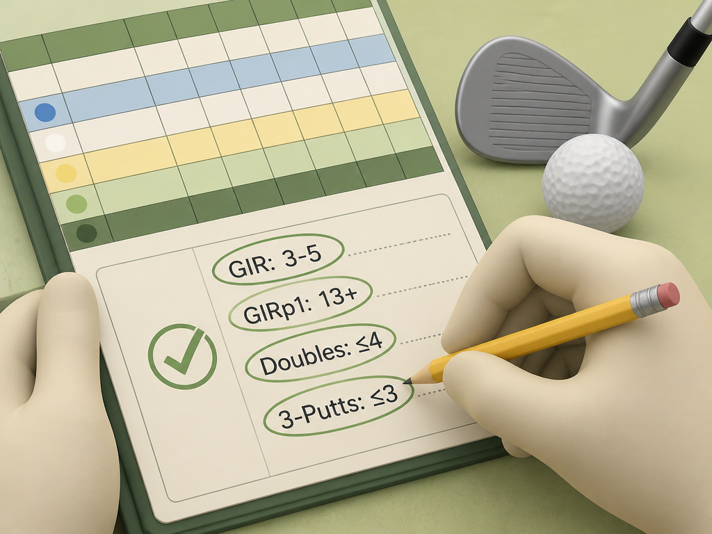 Golf scorecard checklist with four key stats to break 90 in golf